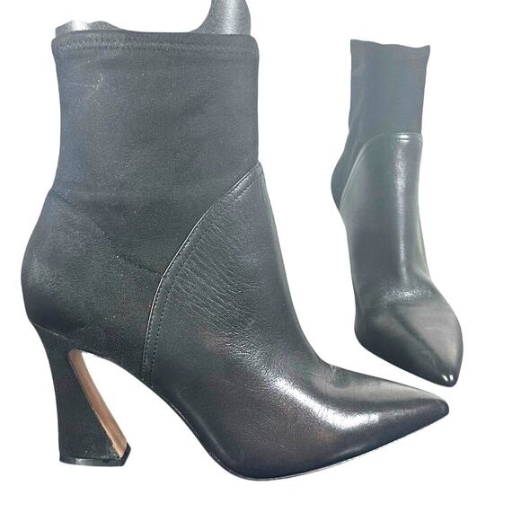 Louise et Cie Black Leather Sock Ankle Boots Women’s 8.5 Pointed Toe High Heel - Picture 1 of 12